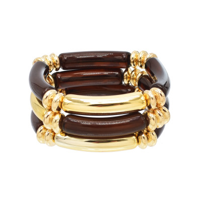 N-8359 B-1337 Gold Brown Alloy Necklace Bracelet Jewelry Set 2 PC Statement Jewelry Set for Girls Women Party