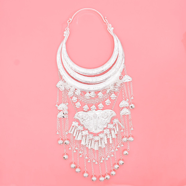 N-8373 New Ethnic Style Miao Silver Multi layered Pendant Necklace