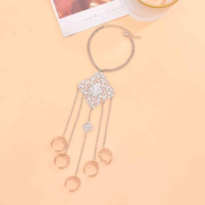 B-1340 Gold Silver Indian Dance Fingertip Metal Hollow Long Chain Pull Finger Bracelet