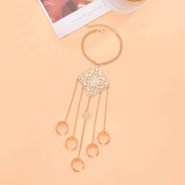 B-1340 Gold Silver Indian Dance Fingertip Metal Hollow Long Chain Pull Finger Bracelet