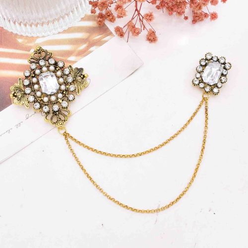 P-0544 Vintage Retro Golden Pearl Brooch for Women Party Dance Jewelry Accessories