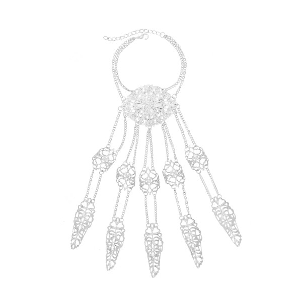 B-1347 Gold/Silver Ethnic Indian Alloy Skeleton Dance Fingertip Metal Hollow Long Chain Pull Finger Bracelet