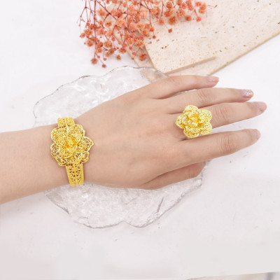 B-1344 B-1345 New Bohemia style gold hollow flower ring bracelet set