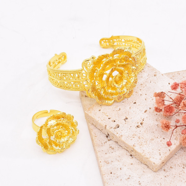 B-1344 B-1345 New Bohemia style gold hollow flower ring bracelet set