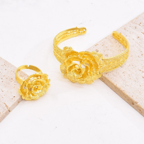 B-1344 B-1345 New Bohemia style gold hollow flower ring bracelet set