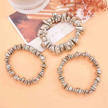 N-8380 B-1342 Fashion Silvery Necklace Bracelet Rings Jewelry Set for Women Party Dance Jewelry Accessories