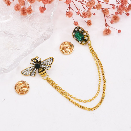 P-0545 Vintage Golden Insect Green Crystal Brooch Party Dance Jewelry Accessories for Girls Women