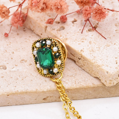 P-0545 Vintage Golden Insect Green Crystal Brooch Party Dance Jewelry Accessories for Girls Women