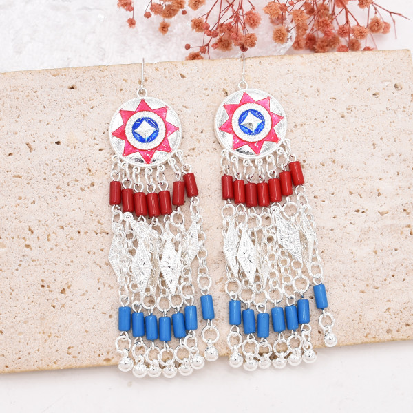 E-6754 Minority style retro long tassel silver plated versatile earrings