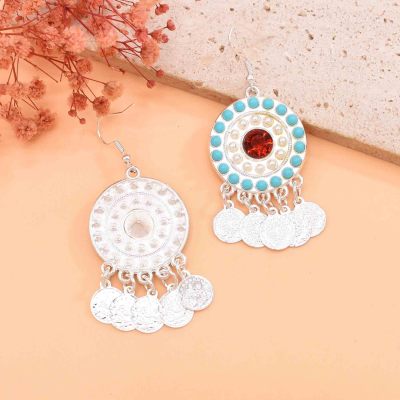 E-6755 Ethnic Afghan Gold Silver Color Alloy Acrylic Beads Dangle Earrings for Women Party