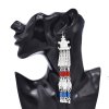 E-6753 Long Tassel Women Earrings Alloy Silver Carved Ethnic Charms Bell Drop Earrings