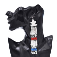 Long Tassel Women Earrings Alloy Silver Carved Ethnic Charms Bell Drop Earrings