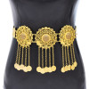 N-8384 Vintage Middle Eastern style hollowed out gold flower coin long tassel waist chain
