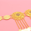 N-8384 Vintage Middle Eastern style hollowed out gold flower coin long tassel waist chain