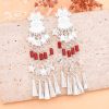 E-6752 Ethnic Silvery Alloy Long Star Red Beads Tassel  Dangle Earrings for Women