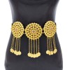 N-8385 Gold 3 Hollow Round Flower Long Chain Coins Tassel Waist Chain Middle Eastern Ethnic Body Jewelry