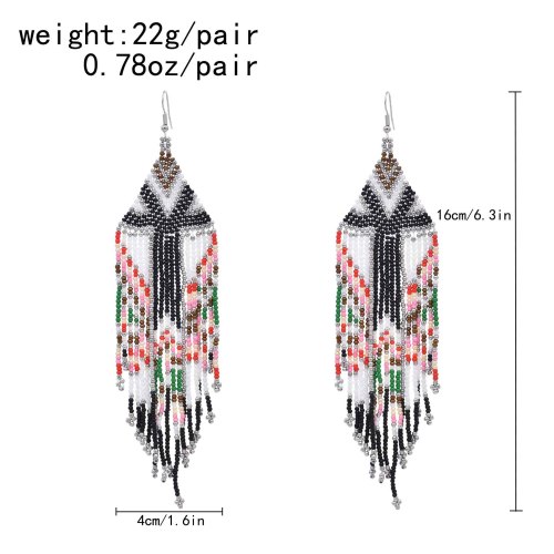 E-6758 Beads Women Drop Earrings Acrylic Bohemian Ethnic Long Tassel Statement Earrings