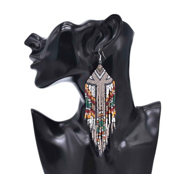 E-6758 Beads Women Drop Earrings Acrylic Bohemian Ethnic Long Tassel Statement Earrings