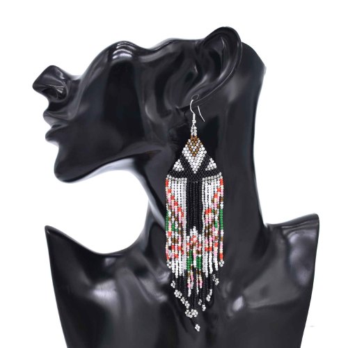 E-6758 Beads Women Drop Earrings Acrylic Bohemian Ethnic Long Tassel Statement Earrings