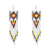 E-6759 Boho Ethnic Silvery Alloy Long Muti-Color Beads Tassel  Dangle Earrings for Girls Women