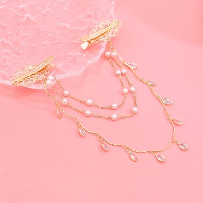 P-0546  Pearl Crystal Chain Hair Accessory Hair Clip Foreign Bride Wedding Jewelry