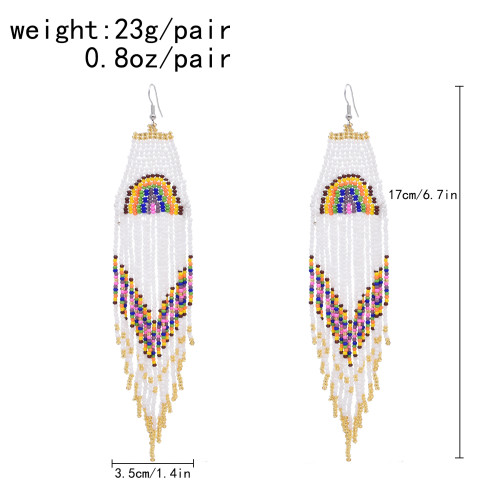 E-6761 Bohemian silver multi-color bead tassel women's earrings