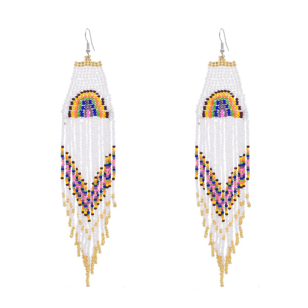 E-6761 Bohemian silver multi-color bead tassel women's earrings