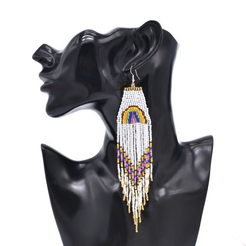 E-6761 Bohemian silver multi-color bead tassel women's earrings
