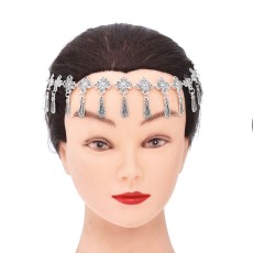 F-1191 Vintage Silver Alloy Water Drop Tassel Forehead headwear Choker Necklace Dual-Purpose