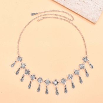 F-1191 Vintage Silver Alloy Water Drop Tassel Forehead headwear Choker Necklace Dual-Purpose