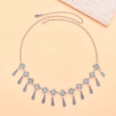 F-1191 Vintage Silver Alloy Water Drop Tassel Forehead headwear Choker Necklace Dual-Purpose