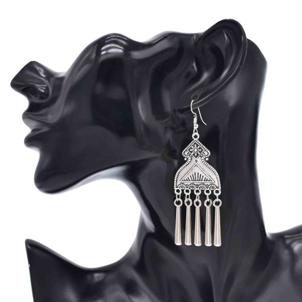 E-6760 Vintage Bohemian Silver Color Women Long Tassel Dangle Earrings