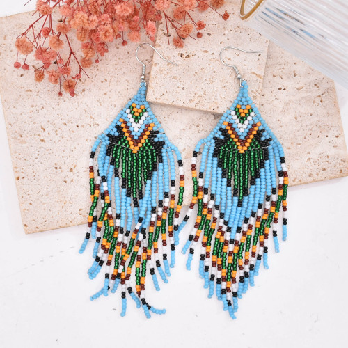 E-6763 Bohemian Ethnic Multicolor Rice Beads Drop Dangle Earrings Jewelry Gifts for Girls Women