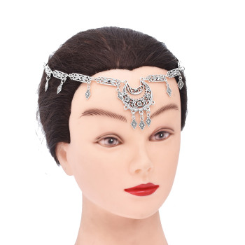 F-1192 Retro Silver Tassel Headpiece Necklace Dual Use