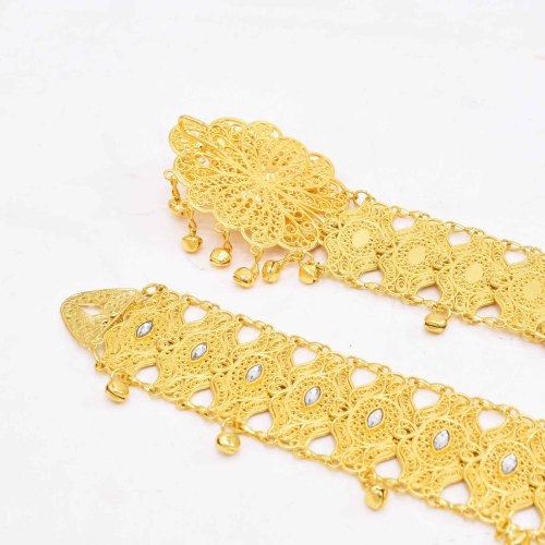 N-8388 Arab Ethnic Women Waist Chains Rhinestones Golden Carved Party Dance Body Jewelry