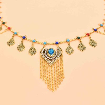 N-8389 Ethnic Vintage Golden Alloy Coin Tassel Women Waist Belly Chains Jewelry Accessories