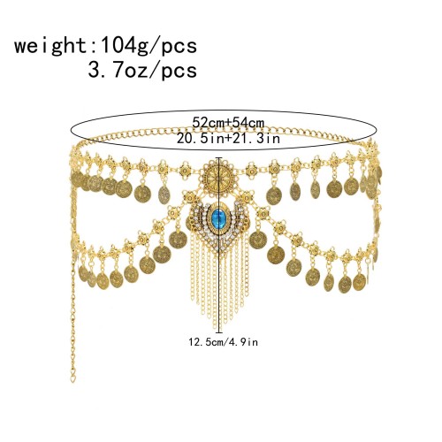N-8393 Vintage Gold Silver Coin Long Chain Tassel Waist Chain Gypsy Ethnic Body Jewelry