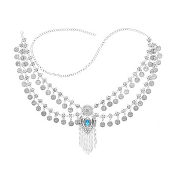 N-8393 Vintage Gold Silver Coin Long Chain Tassel Waist Chain Gypsy Ethnic Body Jewelry