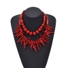 N-8394 Ethnic Imitation Red Coral Two-Layer Chains Necklace Jewelry Gift for Girls Women