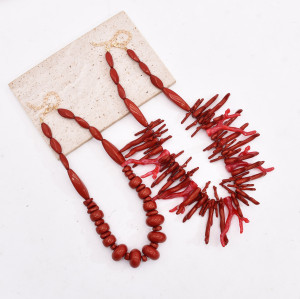 Ethnic Imitation Red Coral Two-Layer Chains Necklace Jewelry Gift for Girls Women