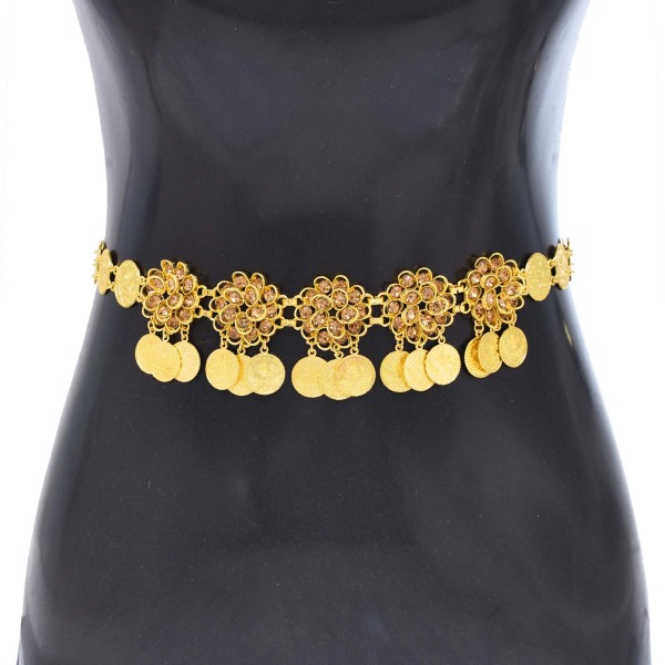 N-8392 Champagne Crystal Flower Gold Coin Waist Chain Fashion National Body Jewelry