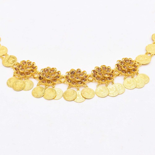 N-8392 Champagne Crystal Flower Gold Coin Waist Chain Fashion National Body Jewelry