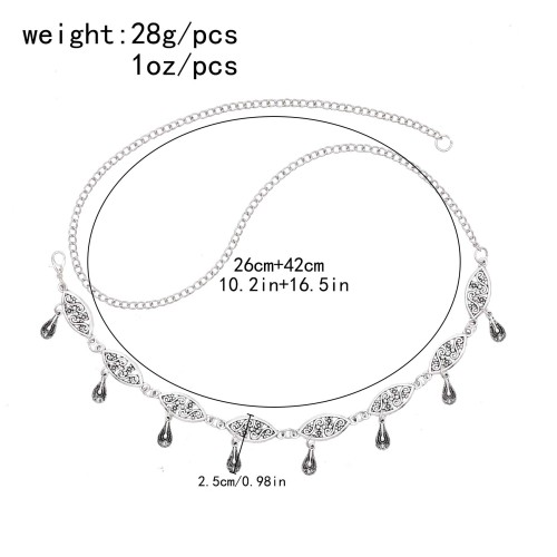 F-1198 Retro Silver Droplet Tassel Hollow Flower Forehead Chain Hair Ornament