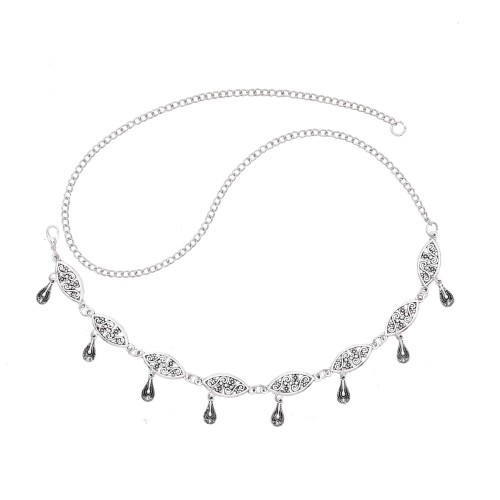 F-1198 Retro Silver Droplet Tassel Hollow Flower Forehead Chain Hair Ornament