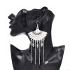 E-6764 Bohemian style silver fan-shaped long tassel earrings