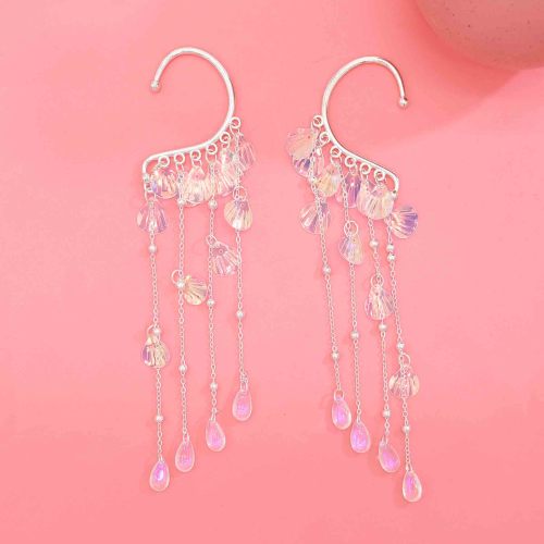 E-6765 Fairy Bohemian Silver Long Tassel Crystal Earrings Jewelry Accessories