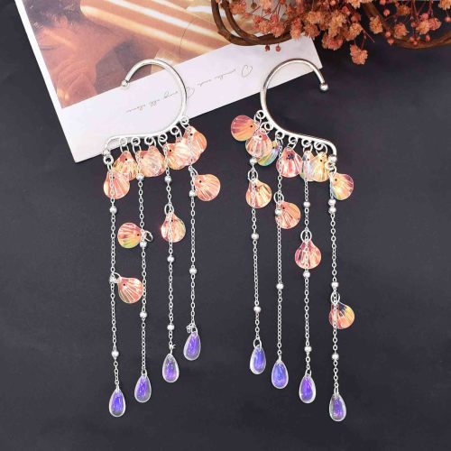 E-6765 Fairy Bohemian Silver Long Tassel Crystal Earrings Jewelry Accessories