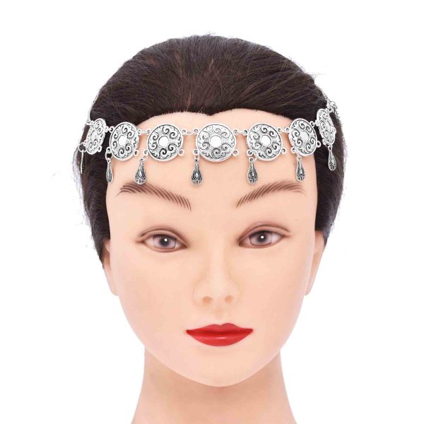 F-1203 Retro Silver Droplet Tassel Hollow Flower Forehead Chain Hair Ornament