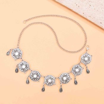 F-1203 Retro Silver Droplet Tassel Hollow Flower Forehead Chain Hair Ornament