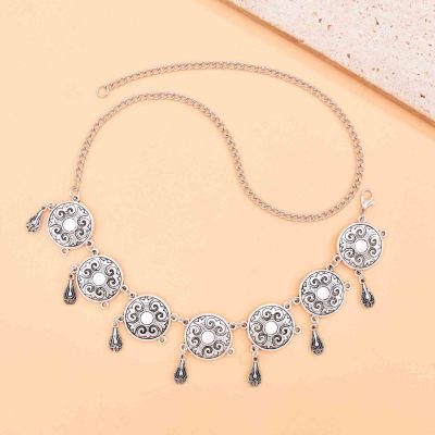 F-1203 Retro Silver Droplet Tassel Hollow Flower Forehead Chain Hair Ornament